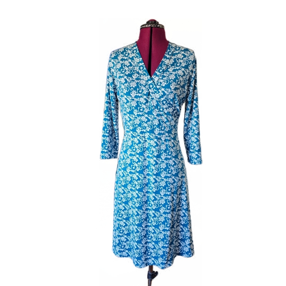 Jon & Anna Tie Back Blue Floral Stretch 3/4 Sleeve Dress